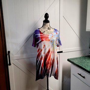 Cal Style Patriotic Dressy Top - Long Sides - Sz. Large - Excellent Condition!!
